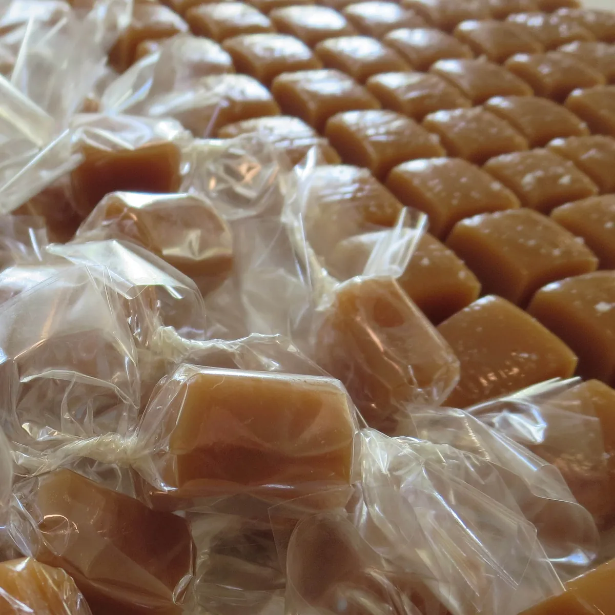 Caramels individually wrapped in clear paper